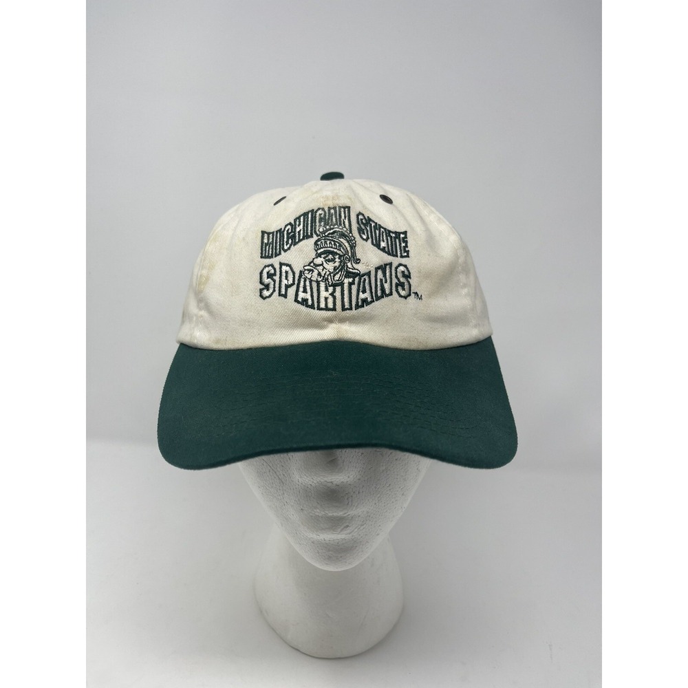 Vintage Apex One Michigan‎ State Spartans Strap Back Hat Cap, White & Green